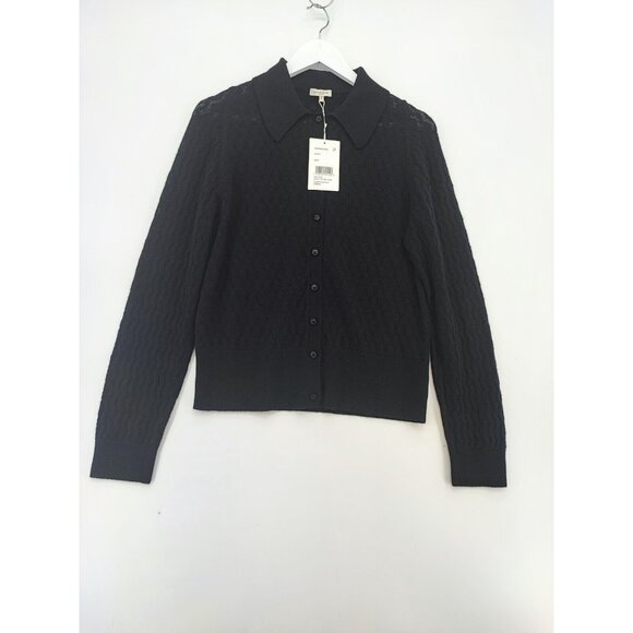 Lafayette 148 Women's Black Cashmere Button-Front Polo Sweater Size L - Picture 1 of 10
